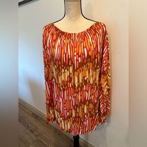 Bob Mackie, wearable, art butterfly blouse bright pattern accordion pleats SZ XL